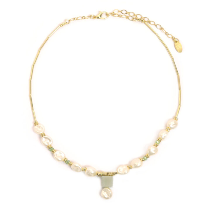 Colar Catarina Pedra Jade e Pérolas